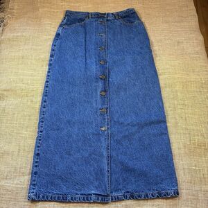 Vintage 90s Eddie Bauer Woman's Flannel Lined Denim Button Up Maxi Skirt Size 6